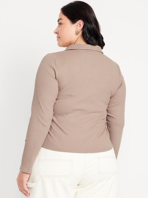 Slim Ribbed Button-Down Top Product Image