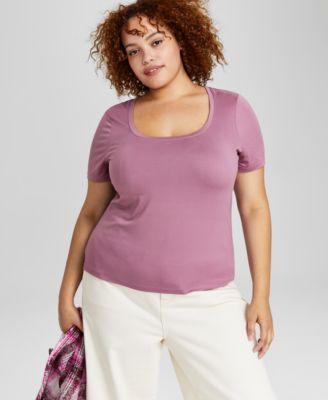 Trendy Plus Size Scoop-Neck Jersey Top, Created for Macy's Product Image