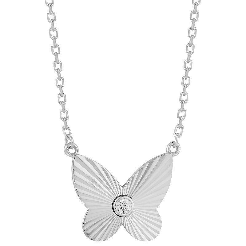 Sunkissed Sterling Cubic Zirconia Butterfly Necklace, Womens Silver Product Image