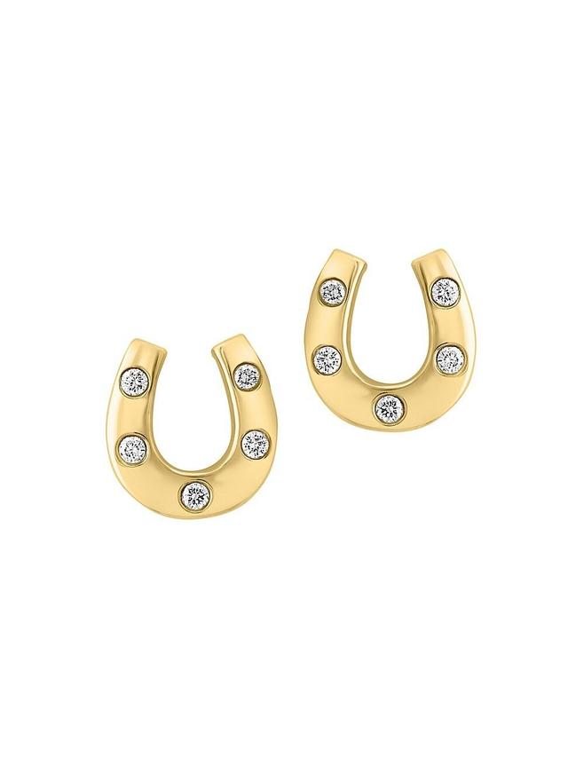 Womens 14K Yellow Gold & 0.1 TCW Diamond Horseshoe Stud Earrings Product Image