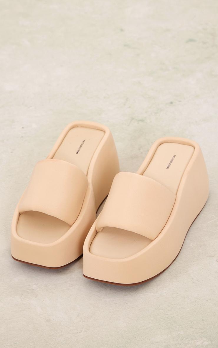  Cream Stretch Chunky Platform Wedge Heel Slides Product Image