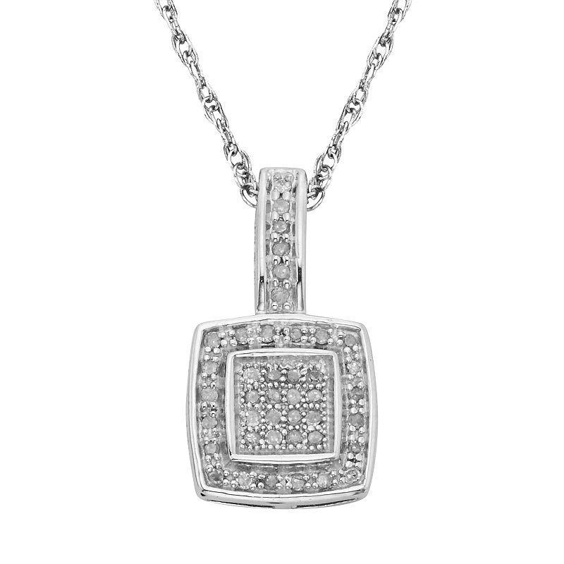 Jewelexcess Sterling Silver 1/7-ct. T.W. Diamond Halo Pendant, Womens White Product Image