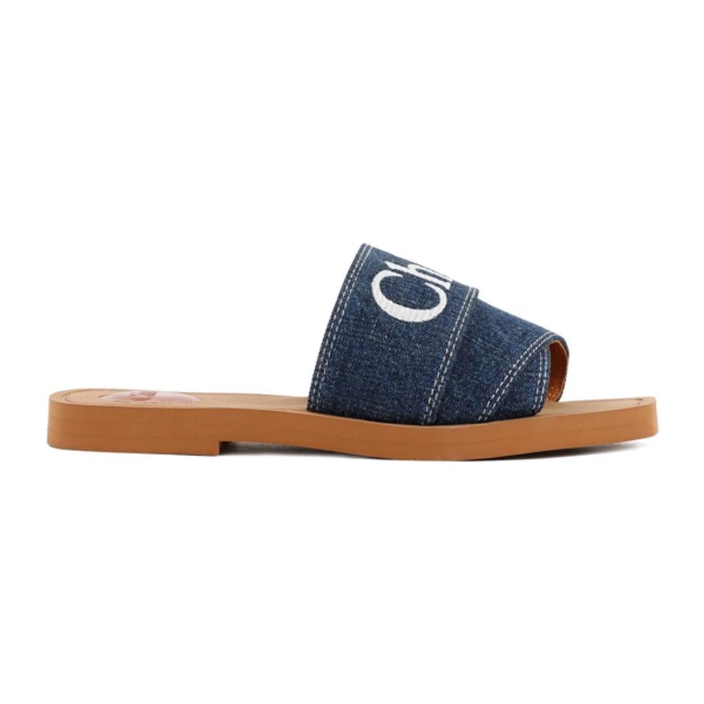 CHLOÉ Woody Flat Mule In Blue Product Image