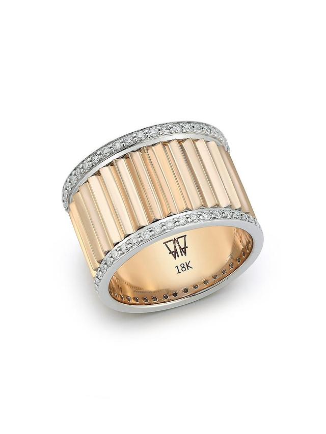 Womens Clive 18K Rose Gold & Diamond Wide Fluted Band Ring Product Image