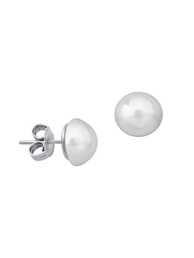 Womens Mabe Rhodium-Plate & Faux Pearl Dome Earrings Product Image