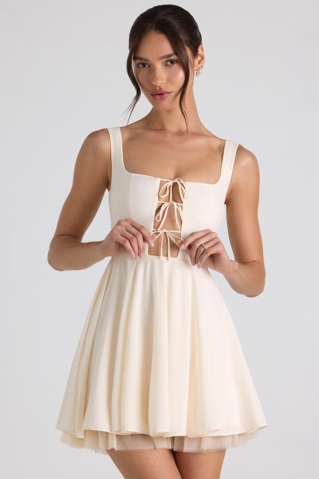 Tie-Detail A-Line Micro Mini Dress in Ivory Product Image