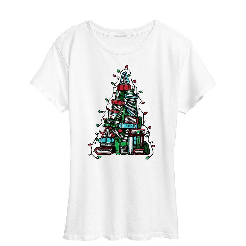 Womens Book Christmas Tree Graphic Tee, Girls Product Image