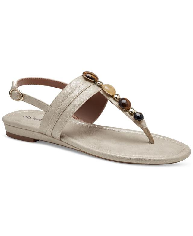 Style & Co Womens Olivah Beaded T Strap Flat Sandals, Created for Macys Product Image