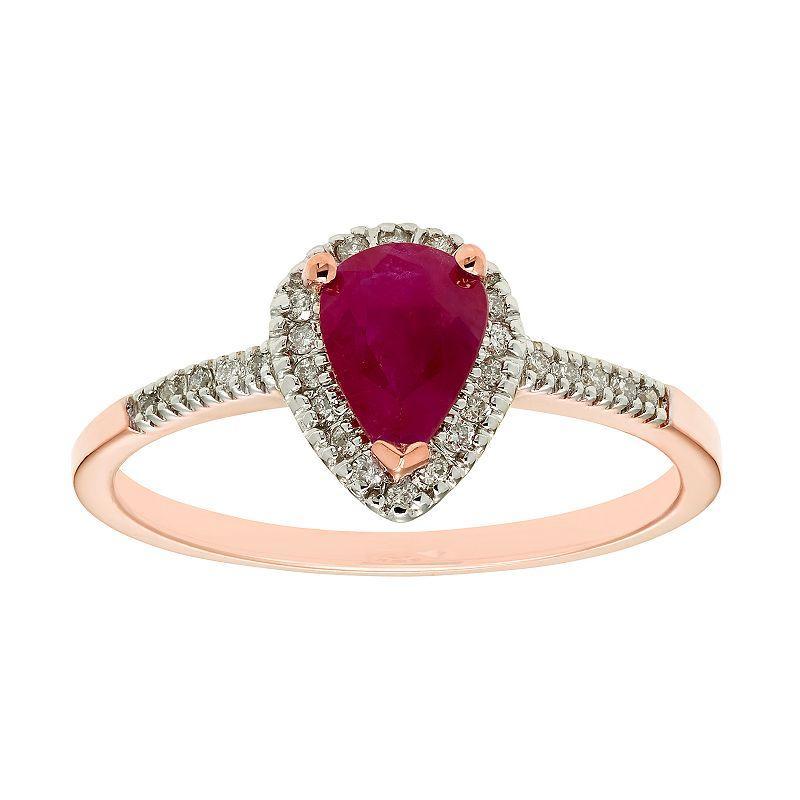 The Regal Collection 14k Gold Ruby & 1/10 Carat T.W. IGL Certified Diamond Teardrop Ring, Womens Yellow Product Image