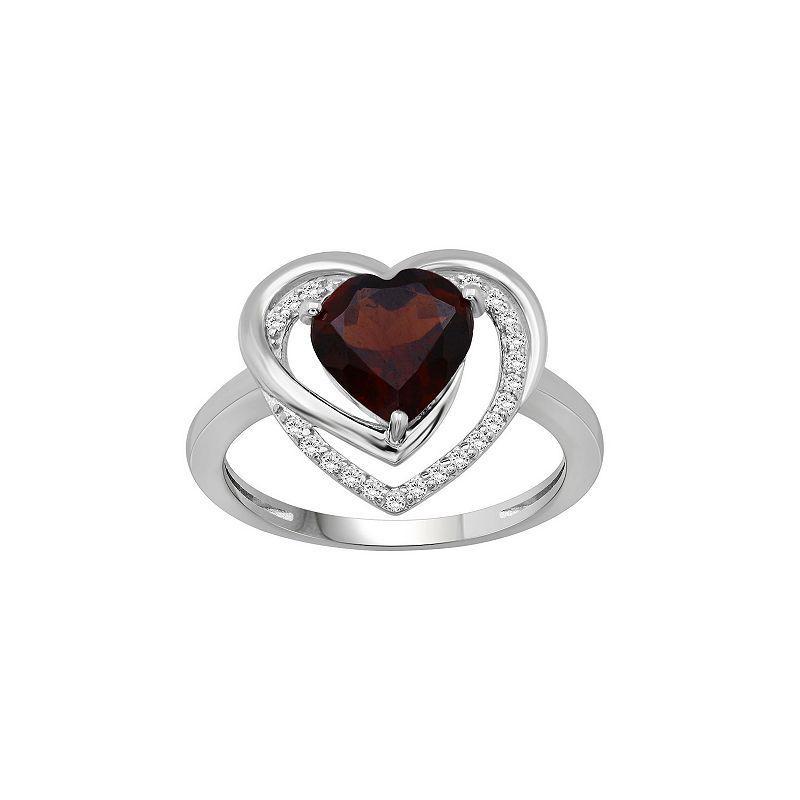 Jewelexcess Sterling Silver Garnet & 1/8 Carat T.W. Diamond Heart Ring, Womens Product Image