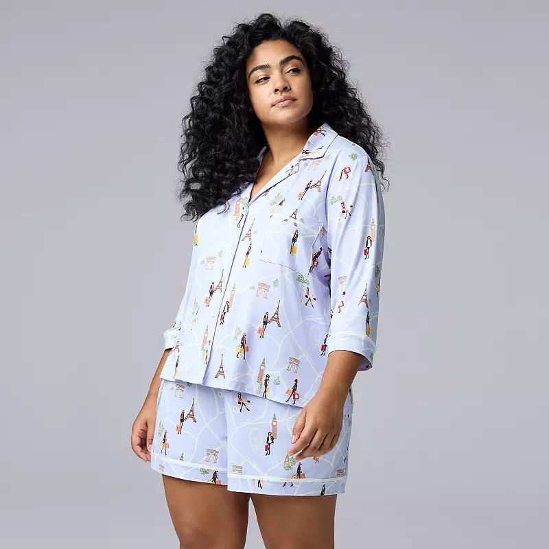 Plus Size Simply Vera Vera Wang 3/4-Sleeve Pajama Top & Boxer Pajama Shorts Set, Womens Product Image