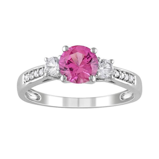 Stella Grace Lab-Created Pink Sapphire, Lab-Created White Sapphire and Diamond Accent Engagement Ring in 10k White Gold, Womens Product Image