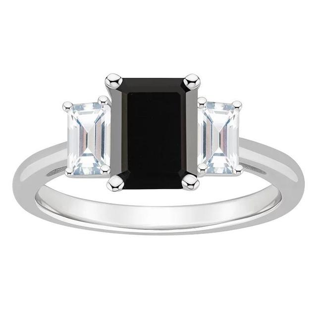 Alyson Layne Sterling Silver Emerald Cut Black Onyx & White Topaz Three-Stone Ring, Womens Product Image