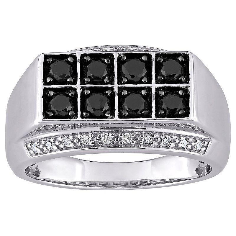 Stella Grace Mens Sterling Silver 1 Carat T.W Black & White Diamond Double Row Ring Product Image