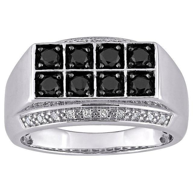 Stella Grace Mens Sterling Silver 1 Carat T.W Black & White Diamond Double Row Ring Product Image