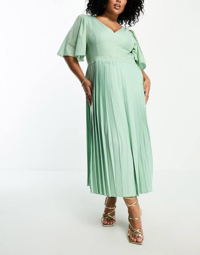 Little Mistress Plus plunge flutter sleeve midi dress in sage green Product Image