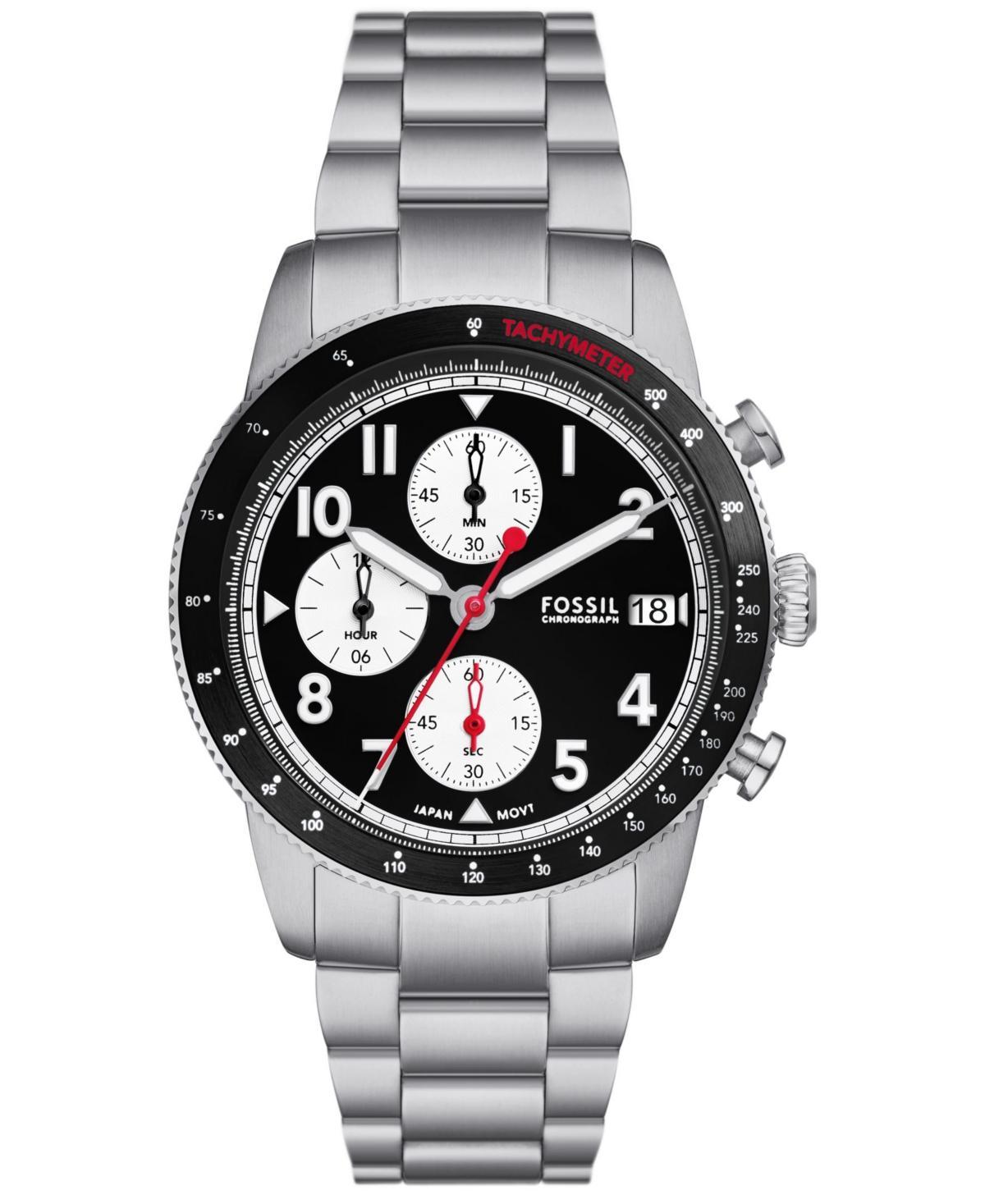 Fossil Mens Sport Tourer Chronograph Silver-Tone Stainless Steel Watch 42mm Product Image