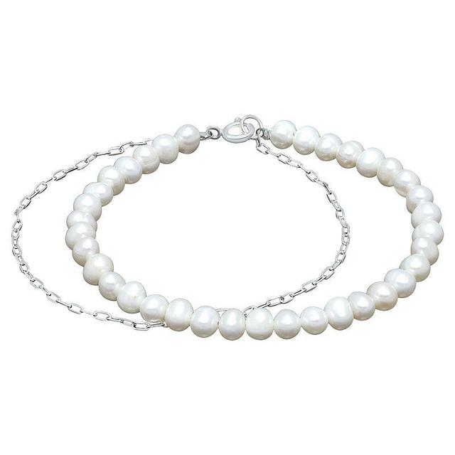 Aleure Precioso Sterling Silver Freshwater Cultured Pearl & Paper Clip Chain Bracelet, Womens Silver Tone Product Image