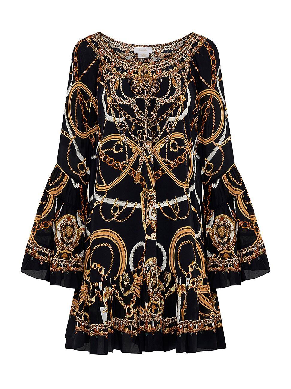 Womens Abstract-Print Silk A-Line Minidress Product Image