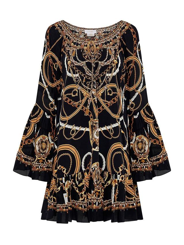 Womens Abstract-Print Silk A-Line Minidress Product Image