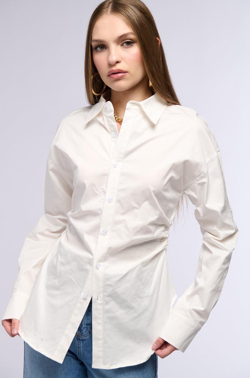 OLIVA CINCHED WAIST POPLIN BUTTON DOWN Product Image