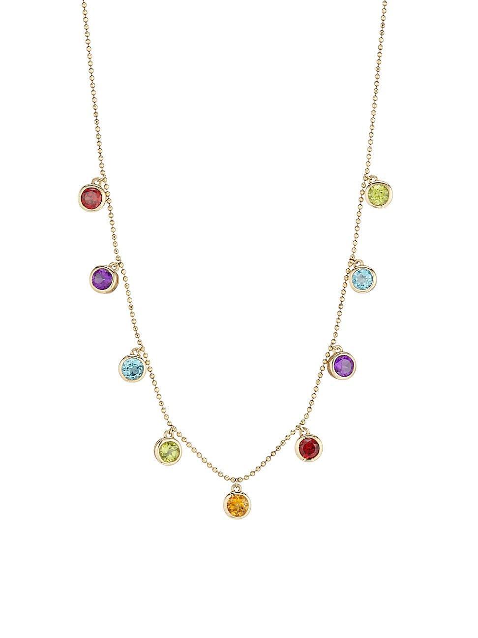 Womens 14K Yellow Gold & Multi-Stone Charm Necklace Product Image