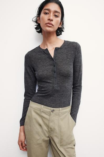 Fine-Knit Henley Shirt Product Image