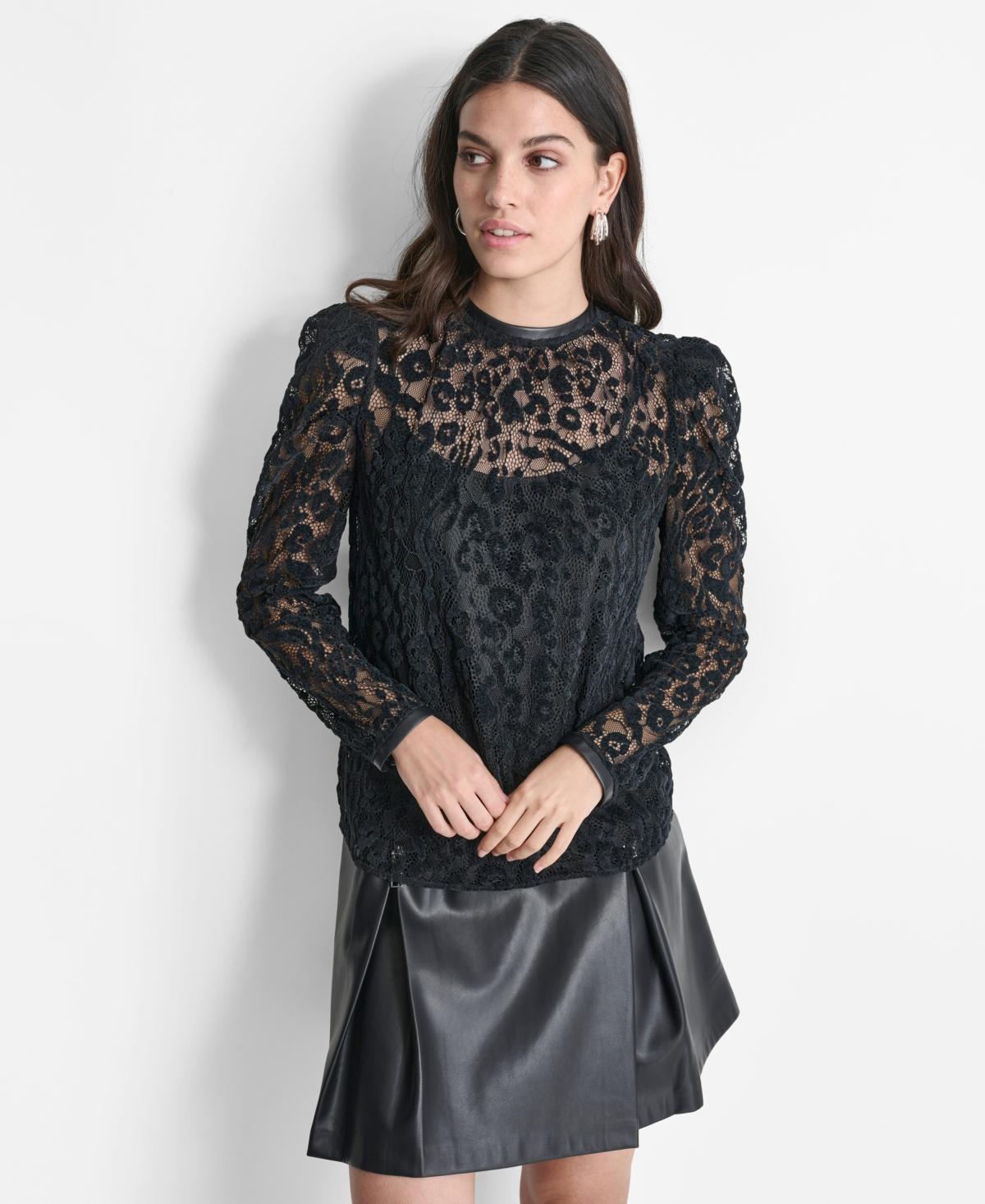 Dkny Womens Long Sleeve Lace Blouse Product Image