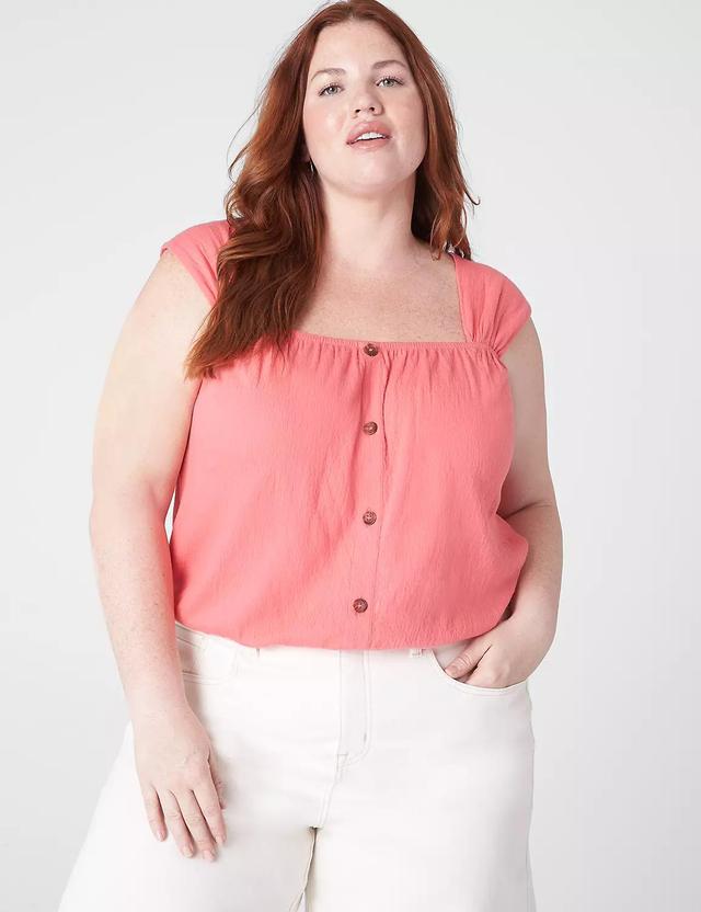 Lane Bryant Relaxed Crop Cap-Sleeve Square-Neck Top 10/12 Sun Kissed Coral Product Image