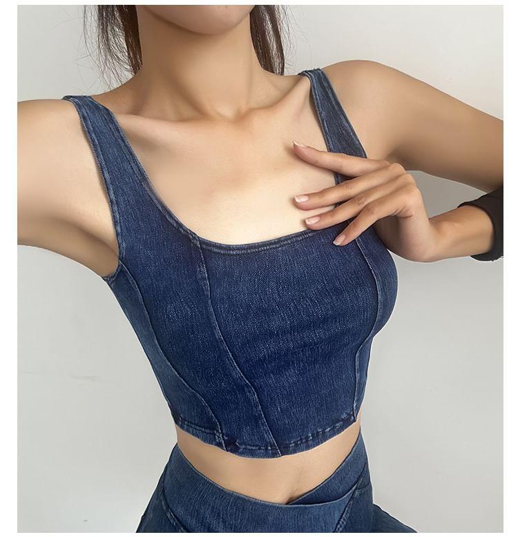 Sleeveless Denim Crop Sports Top Product Image