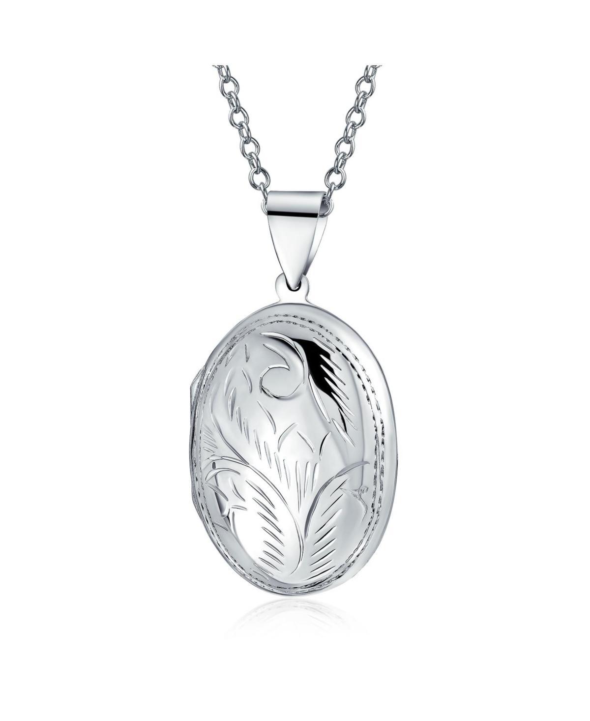 Bling Jewelry Engrave Vintage Style carved Floral Leaf Photo Oval Shape Lockets For Women That Hold Pictures .925 Locket Necklace Pendant Large Product Image