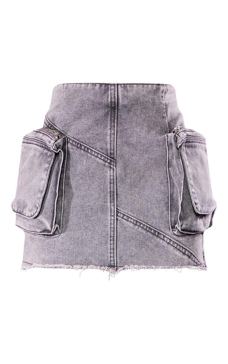 Petite Washed Grey Cargo Pocket Detail Mini Skirt Product Image