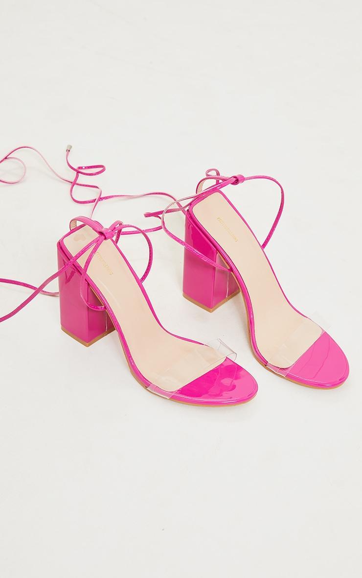 Pink Wide Fit Block Heel Ankle Tie Strappy Sandal Product Image