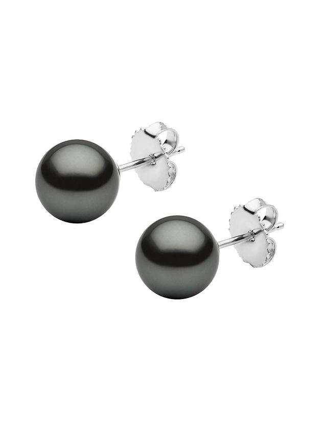 Womens 14K White Gold & 9-10MM Tahitian Pearl Stud Earrings Product Image