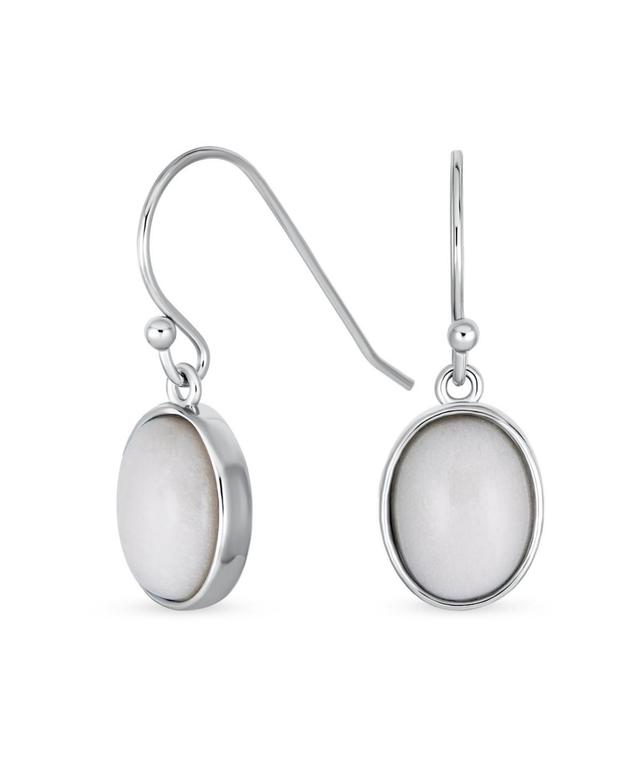 Bling Jewelry Classic Elegant Natural White Agate Bezel Set Oval Cabochon Drop Earrings For Women Sterling Silver Wire Fish Hook Product Image