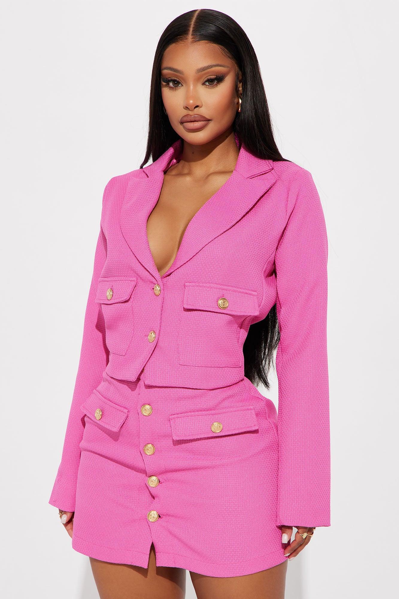 Clocked Out Tweed Skirt Set - Pink Product Image