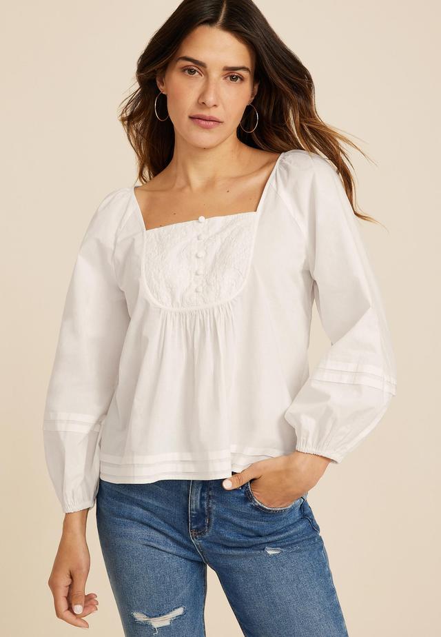 Maurices Womens XX Large Size Embroidered Peasant Blouse White Product Image