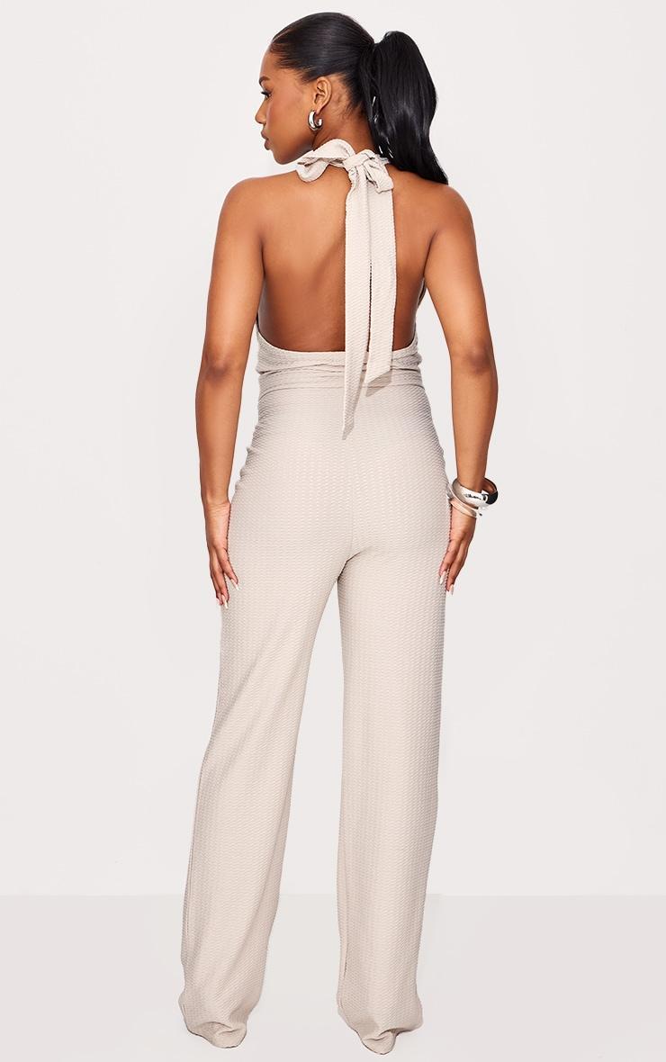 Stone Textured Halterneck Cowl Wide Leg Jumpsuit Product Image