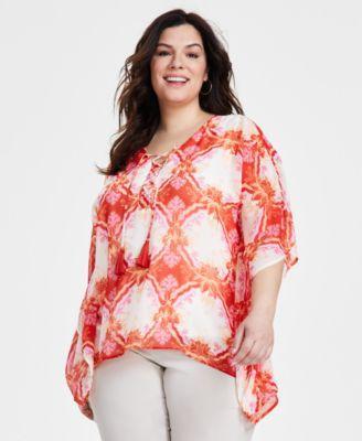 Plus Size Lacey Lush Lace-Up Poncho, Created for Macy's Product Image