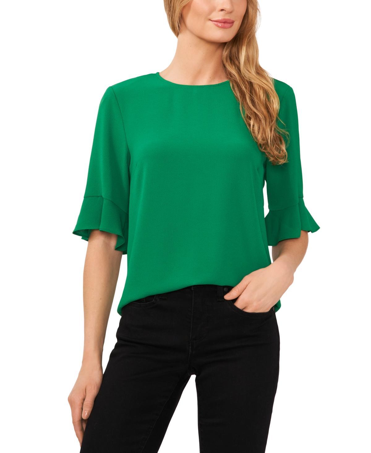 CeCe Womens Ruffled-Cuff 3/4-Sleeve Crew Neck Blouse Product Image