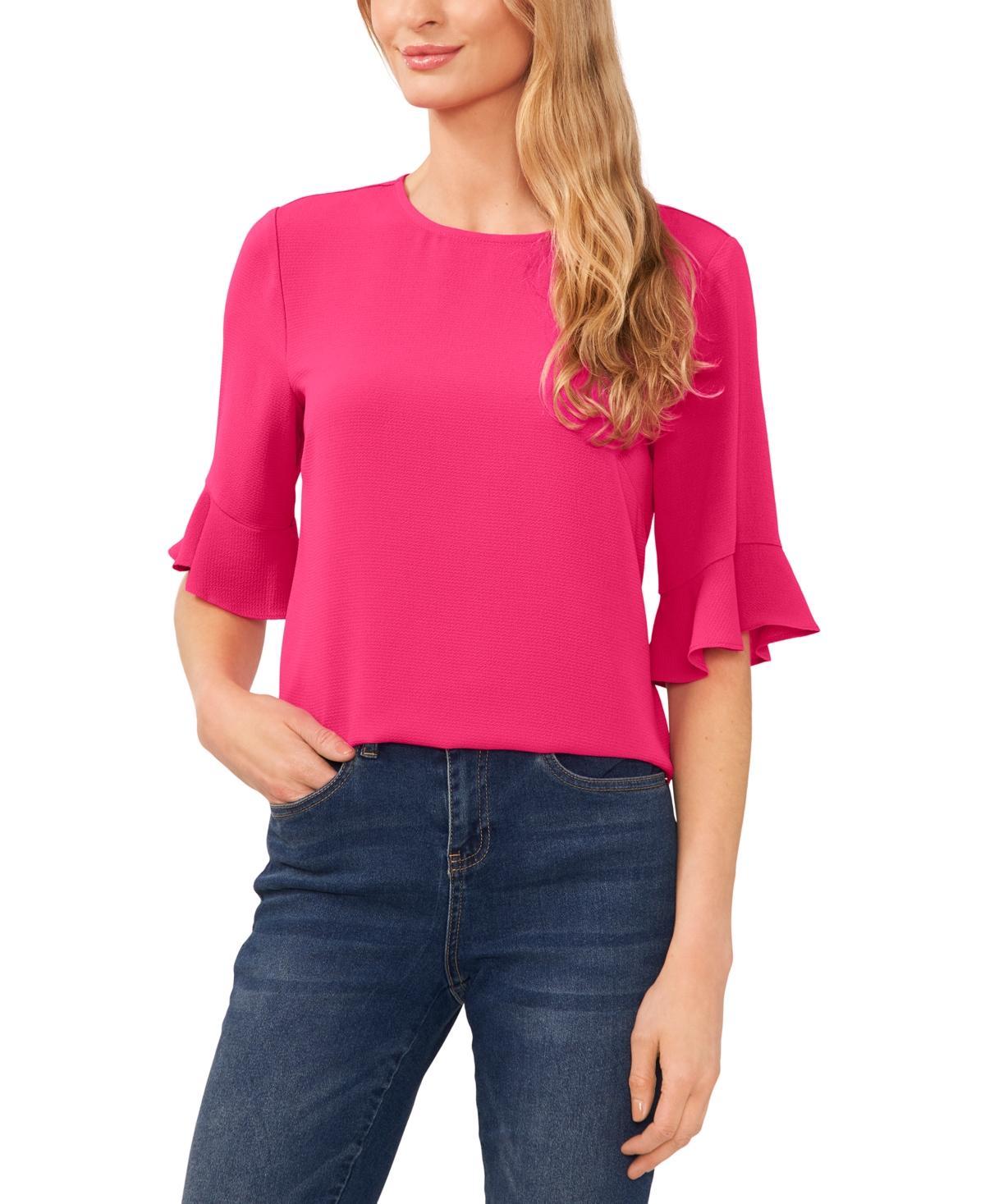 CeCe Womens Ruffled-Cuff 3/4-Sleeve Crew Neck Blouse Product Image