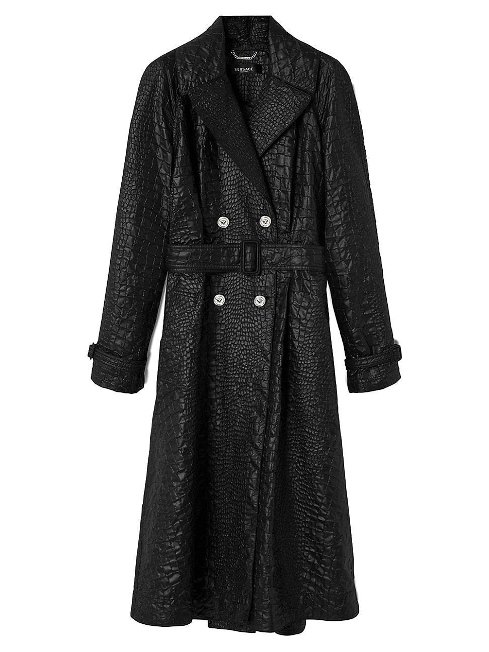 Womens Crocodile-Embossed A-Line Trench Coat Product Image