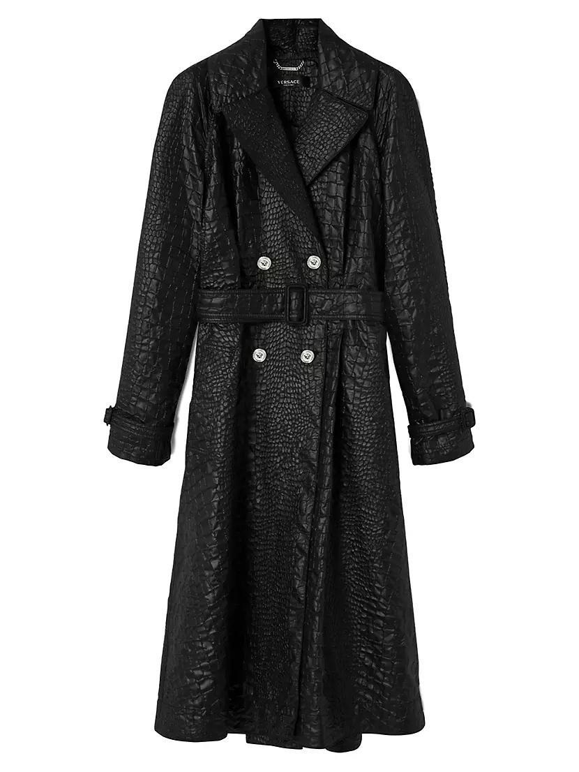 Crocodile-Embossed A-Line Trench Coat Product Image