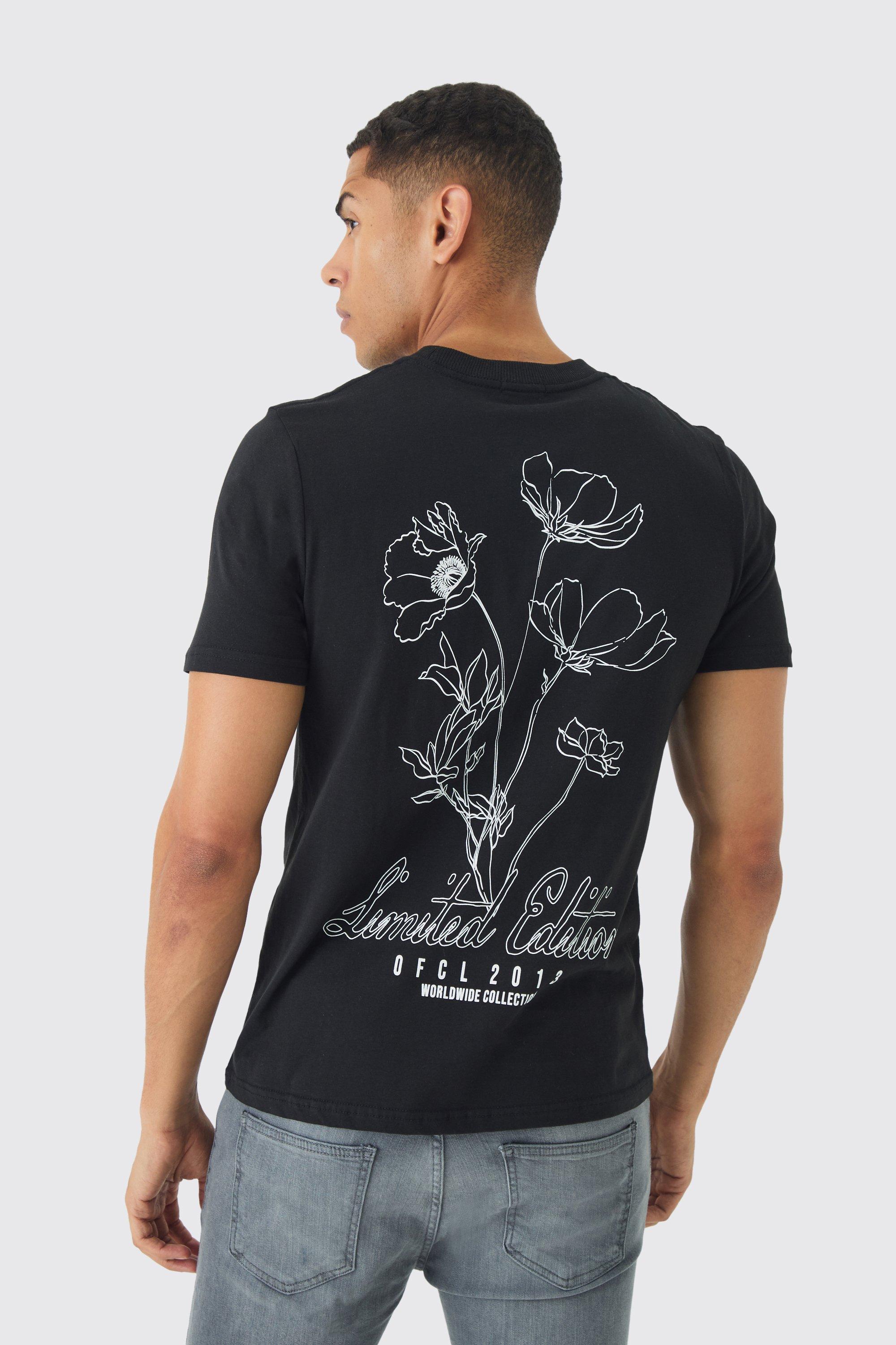 Slim Stencil Floral Back Printed T-Shirt | boohooMAN USA Product Image