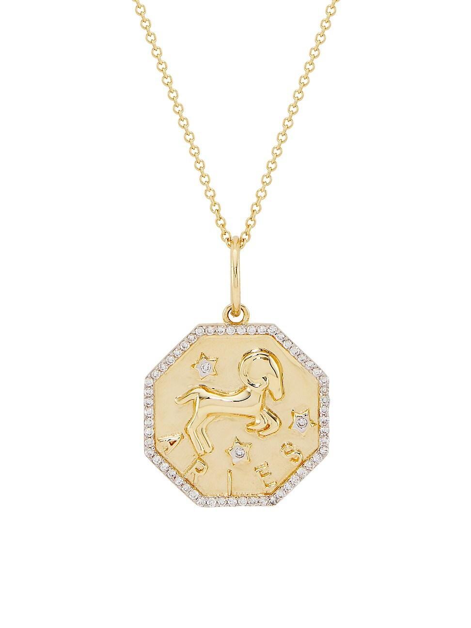 Womens 14K Yellow Gold & 0.2 TCW Diamond Zodiac Pendant Necklace Product Image