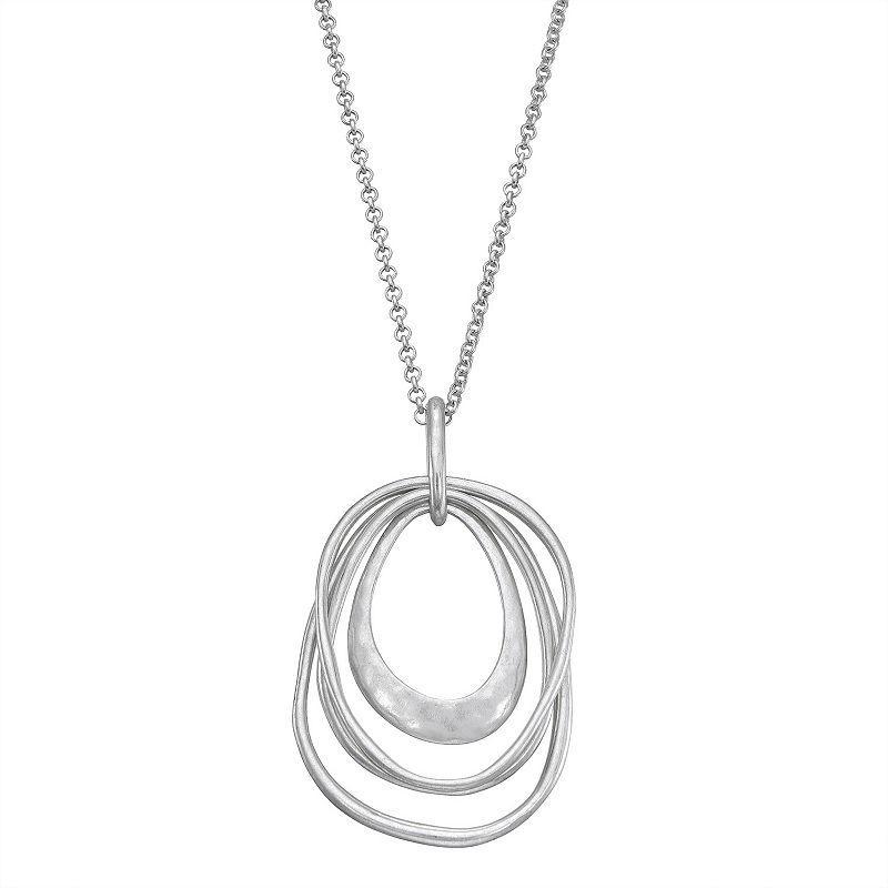 Womens Bella Uno Worn Silver Multi Tear Drop Necklace, Silver Tone Product Image