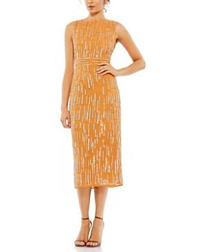 Mac Duggal Abstract Beaded Sleeveless Midi Sheath Dress Product Image