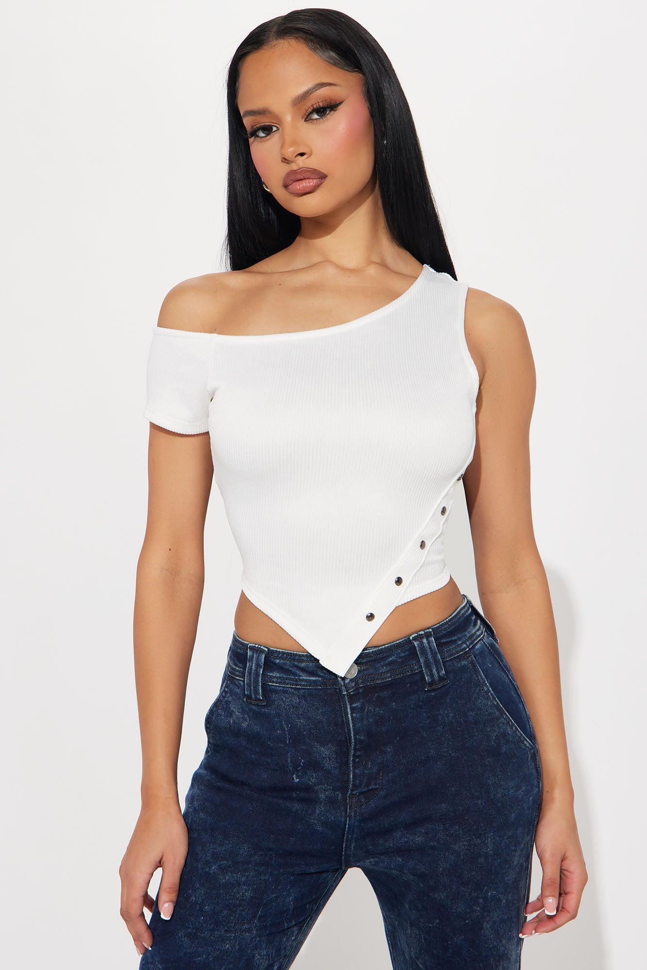 Nina One Shoulder Top - White Product Image