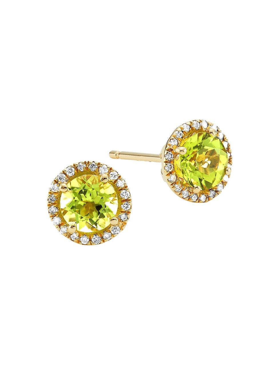 Womens 14K Yellow Gold, Peridot, & 0.16 TCW Diamond Halo Stud Earrings Product Image