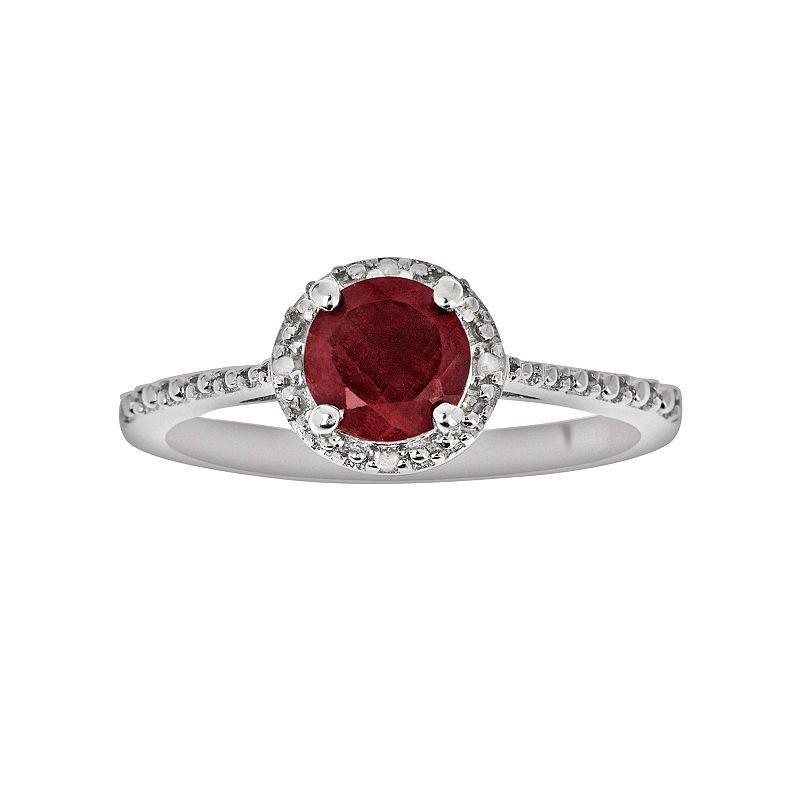 Celebration Gems Sterling Silver Ruby and Diamond Accent Frame Ring, Womens Product Image